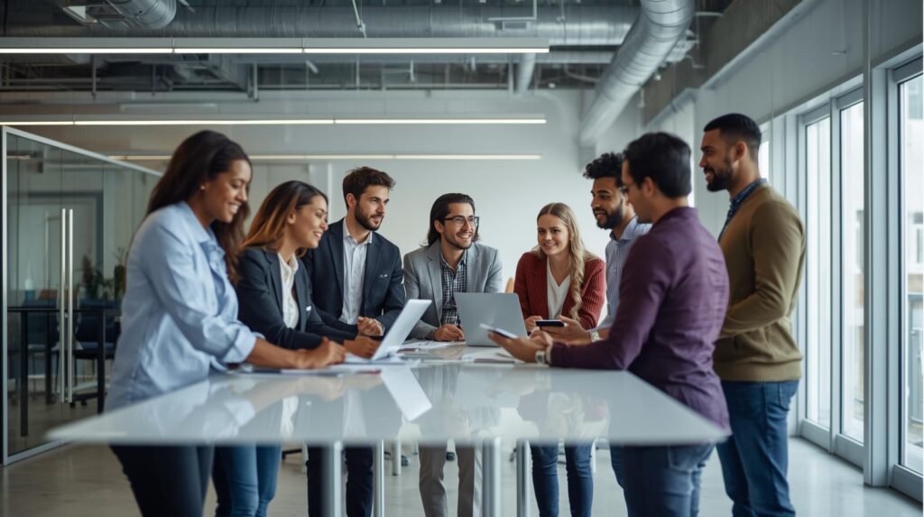 Young interns learning from a mentor in an office during Internship 101