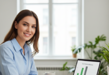 Debt Payoff Plan: 7 Powerful Steps for Young Professionals Young professional with laptop and charts illustrating a clear debt payoff plan and progress toward being debt free