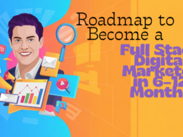 “Hero image for roadmap to become a full stack digital marketer with digital marketing icons.”