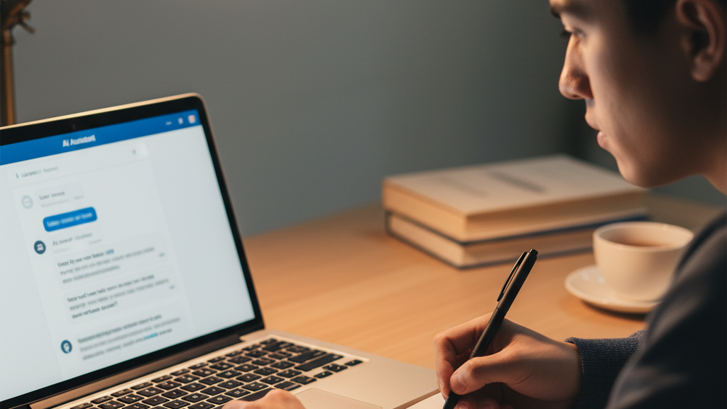  Student using AI as a study assistant while taking their own notes