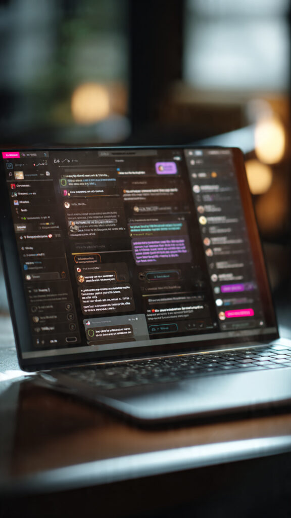 Laptop screen showing a chat interface with an AI assistant