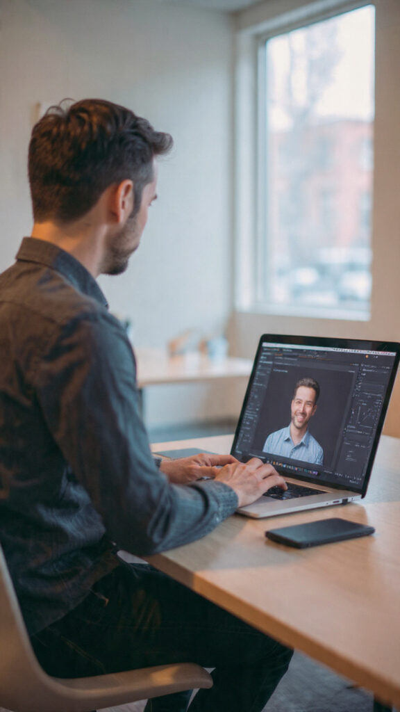 Person working on a laptop at a desk using AI tools to improve productivity