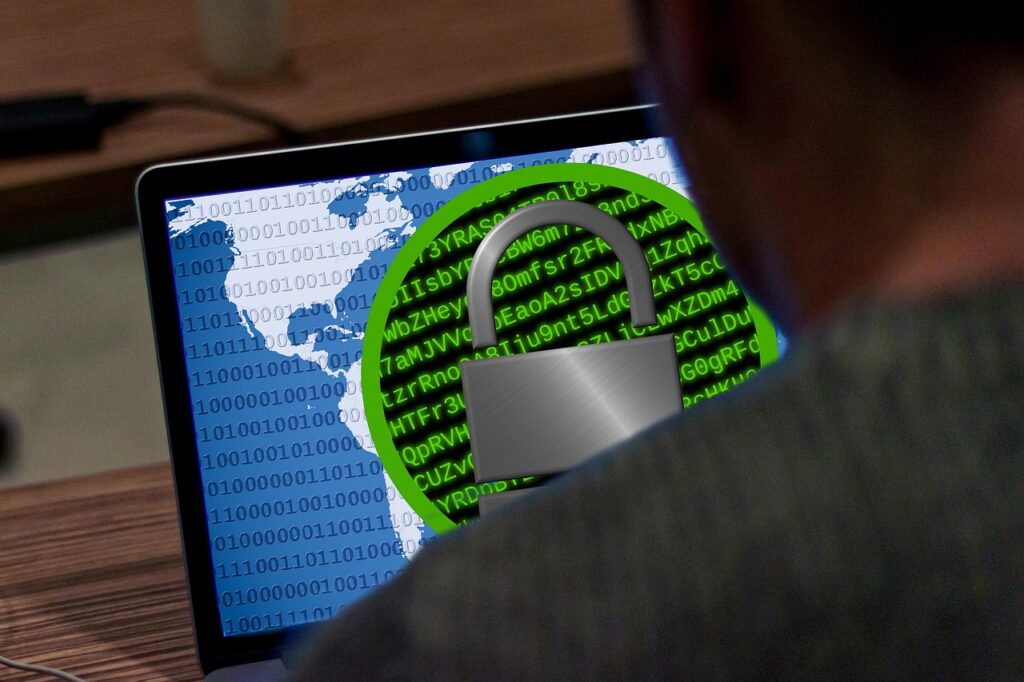  Digital padlock icon on a screen representing secure cloud storage