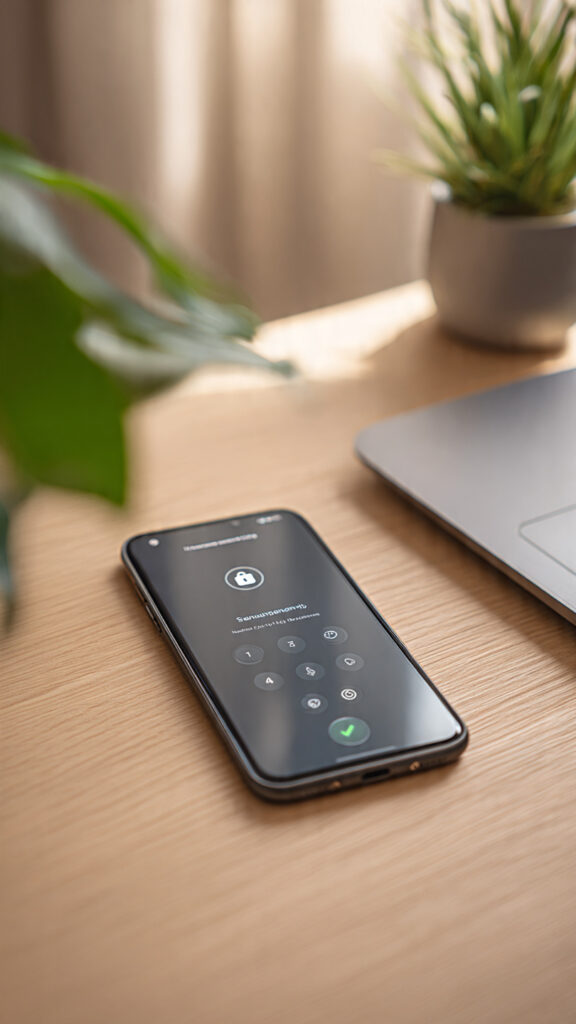 Smartphone on a desk showing privacy and data settings for health apps