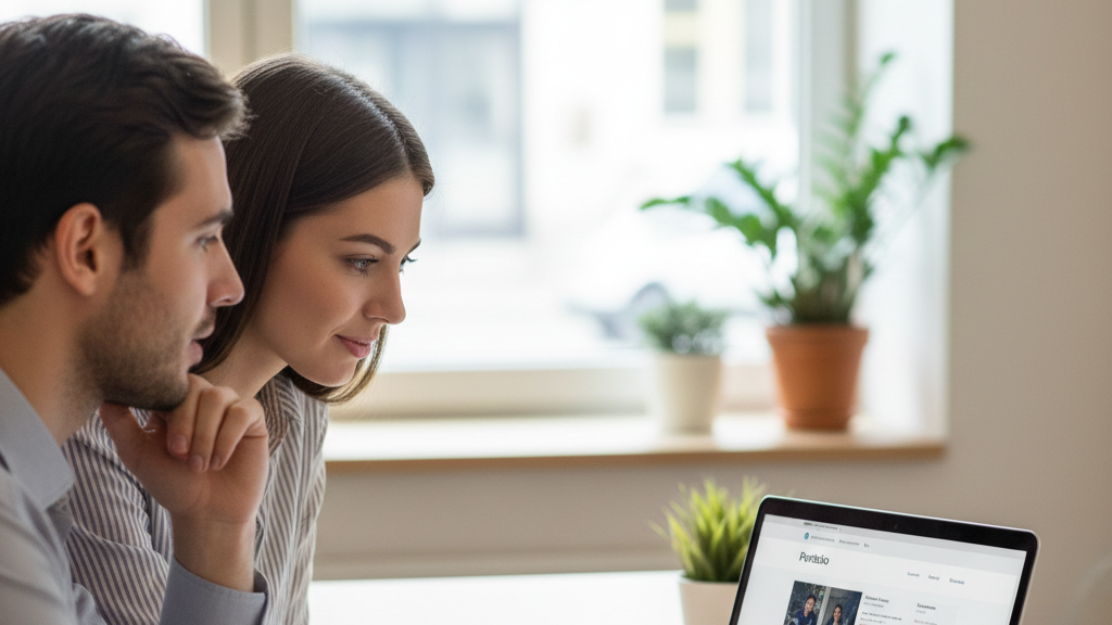 Job seeker showing their digital marketing portfolio to a recruiter during a meeting.