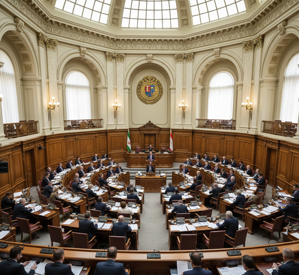 Parliament chamber in session showing where and how laws are made