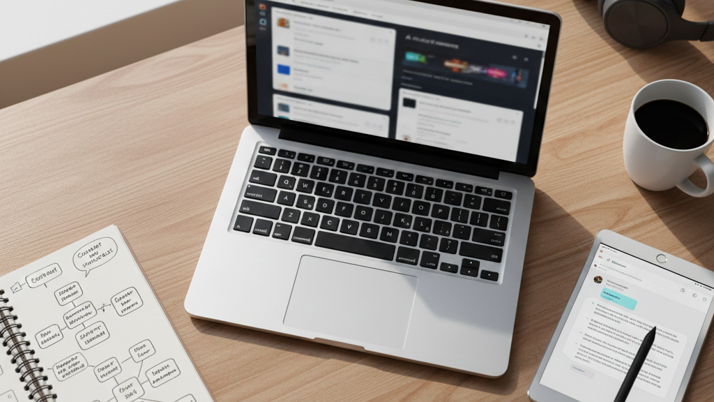Workspace showing ideas, notes, and an AI assistant used together in a content workflow.