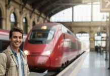 How to Plan a Budget Europe Trip in Your 20s Young traveler with backpack and map at a European train station planning a budget Europe trip.