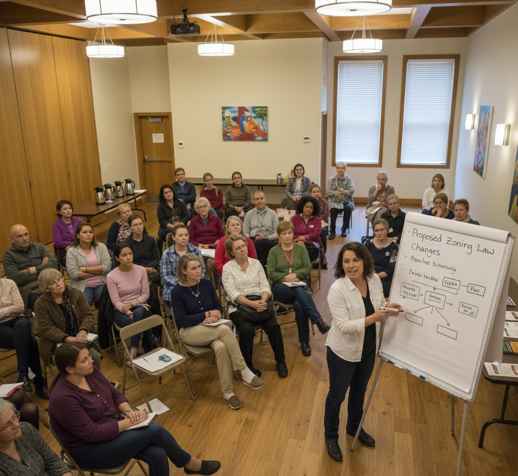 Citizens learning from a representative about how laws are made and how to get involved.”