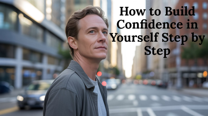 “Confident person looking ahead in soft evening light after learning how to build confidence in themselves.”