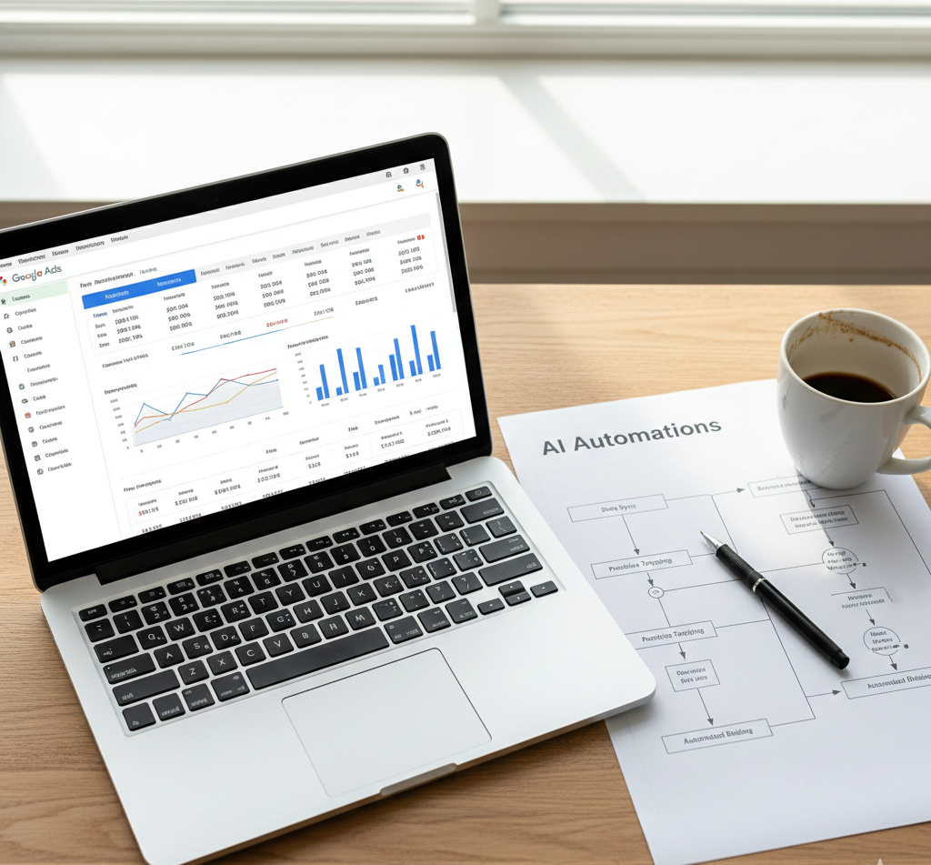 Workflow diagram showing how AI in performance marketing automations connect to ad dashboards