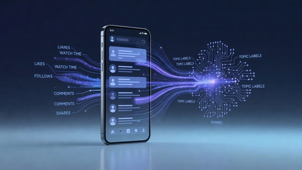 Social media algorithms sorting personalized posts into a user’s smartphone feed