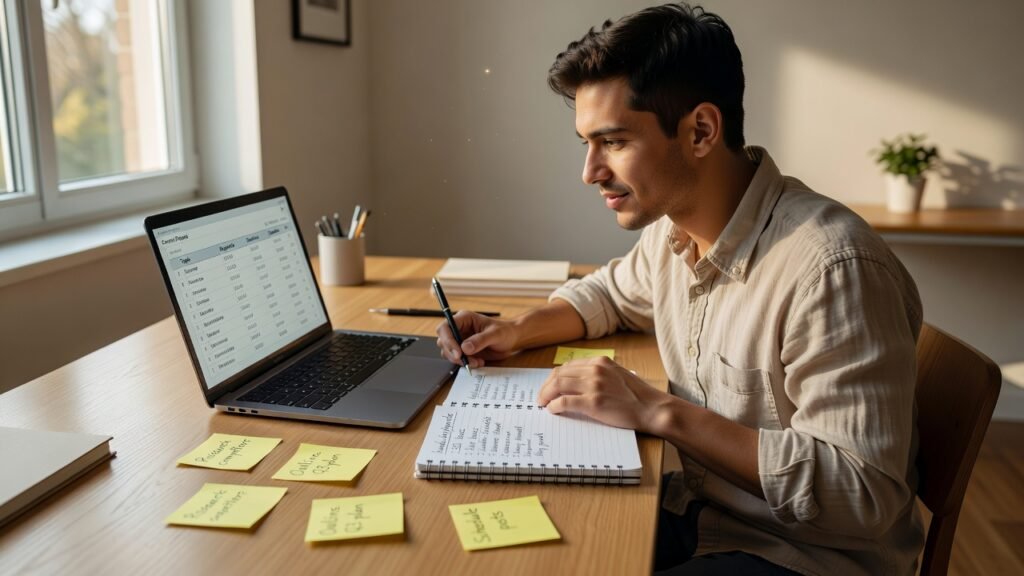 Beginner creating a keyword list for keyword research for blogs.