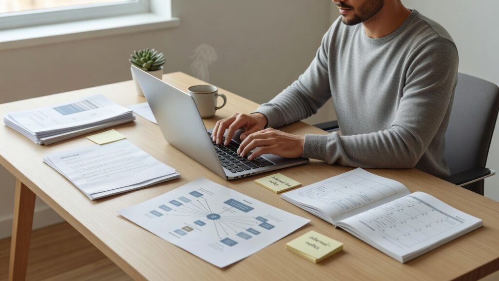 Digital marketer creating a keyword research for blogs content brief.