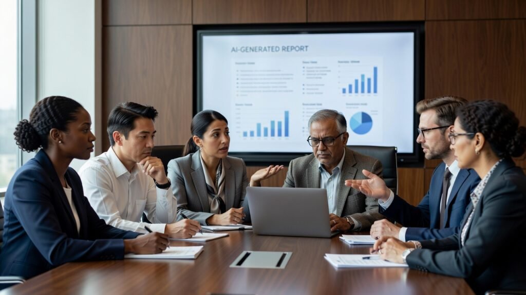 Workers checking AI results with human judgment