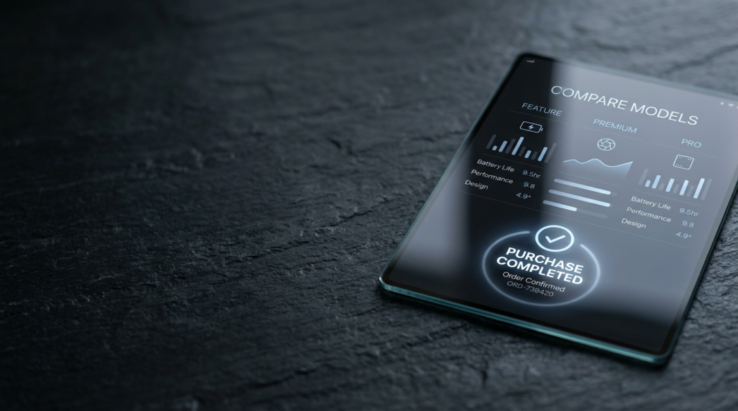 Digital tablet displaying automated product data representing strategies to market to AI shopping assistants in 2026.