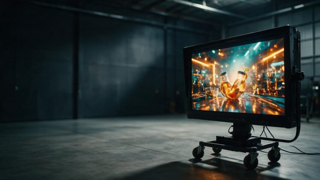 Studio monitor displaying commercial footage representing the cost and performance breakdown of AI video ads in 2026